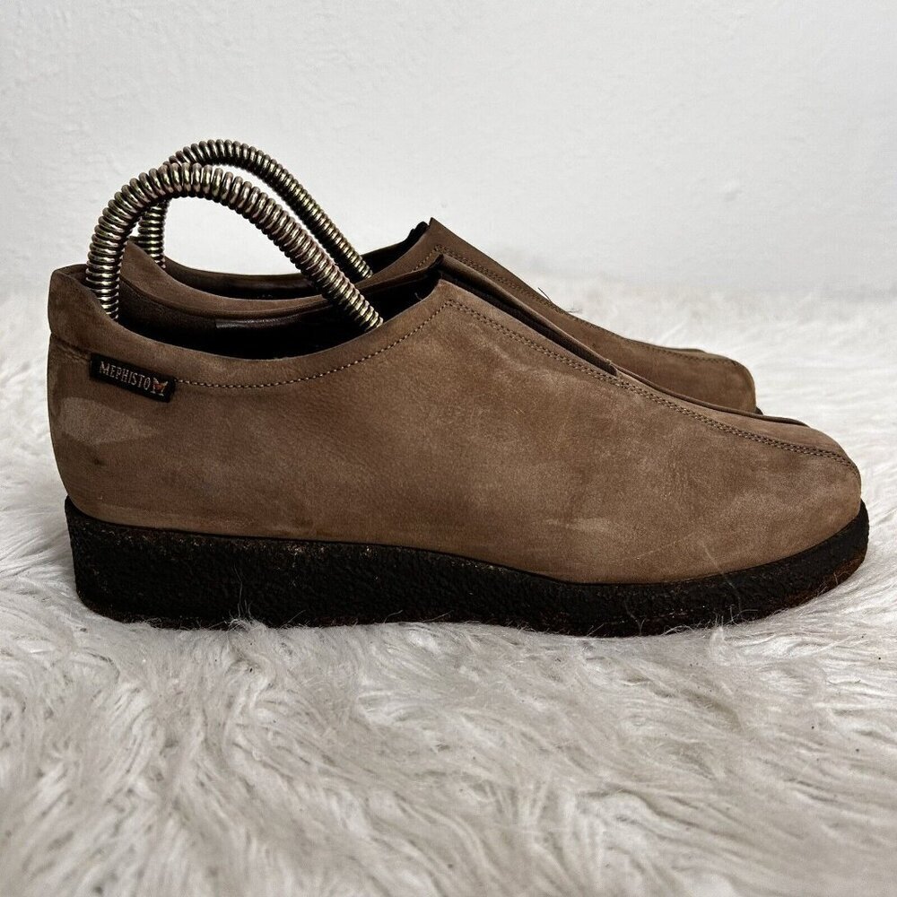 MEPHISTO Women's Suede Leather Slip On Shoes Handcrafted Size 8‎ Tan Brown Wedge